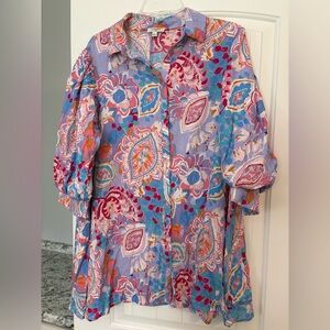 Umgee Lavender Multicolor Paisley Floral Button-Up Blouse